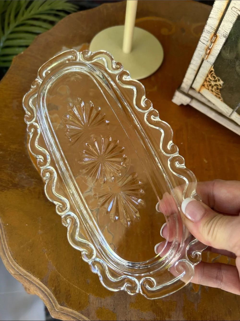 Vintage Silver Metal Covered Glass Butter Dish